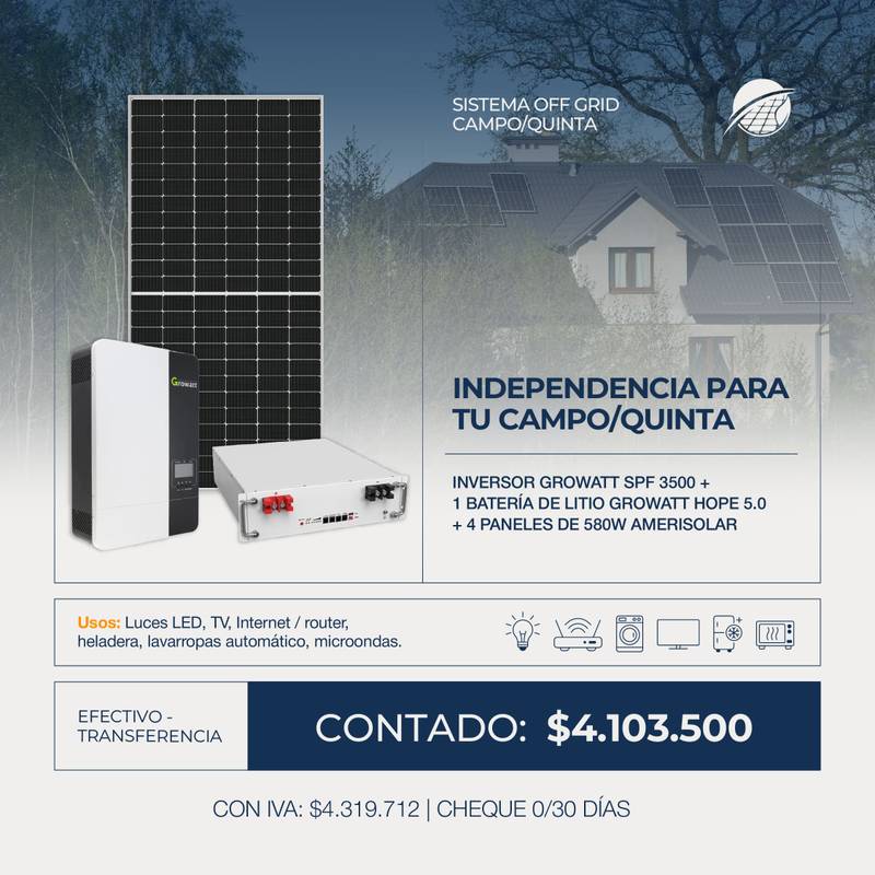 SISTEMA OFF GRID PARA CAMPO/QUINTA COMBO 4